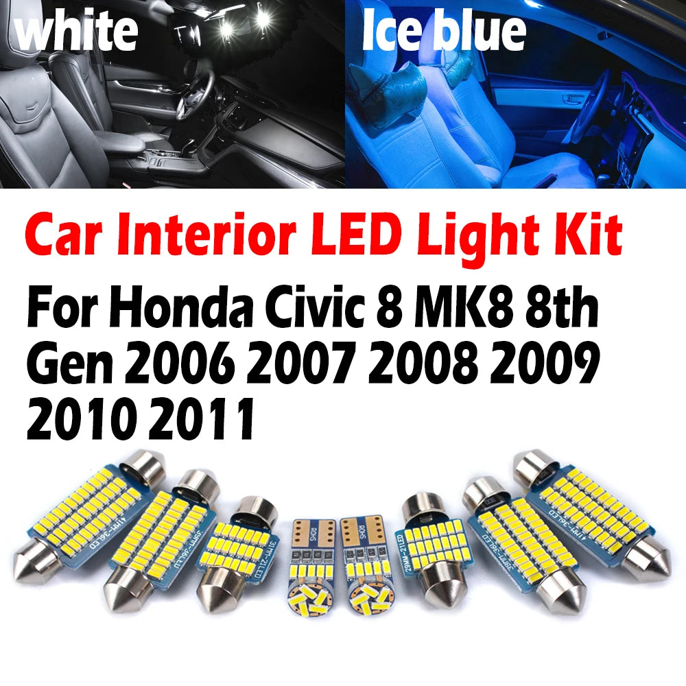 AutoGlowLED 11Pc LED Interior Light Kit for Honda Civic 8th Gen 2006-2011
