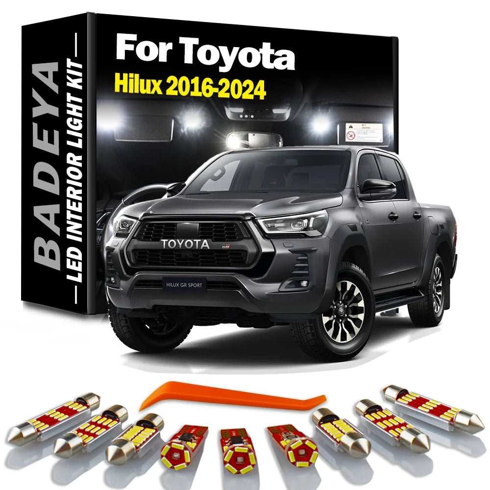 AutoGlowLED 8Pcs LED Interior Dome Map Light Kit for Toyota Hilux 2016-2024