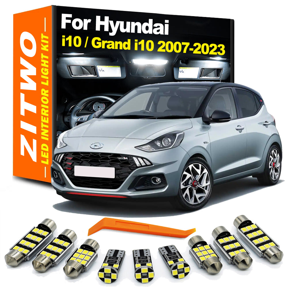 AutoGlowLED 9Pcs LED Interior Dome Reading Light Kit for Hyundai i10 Grand i10 N Line 2007-2023