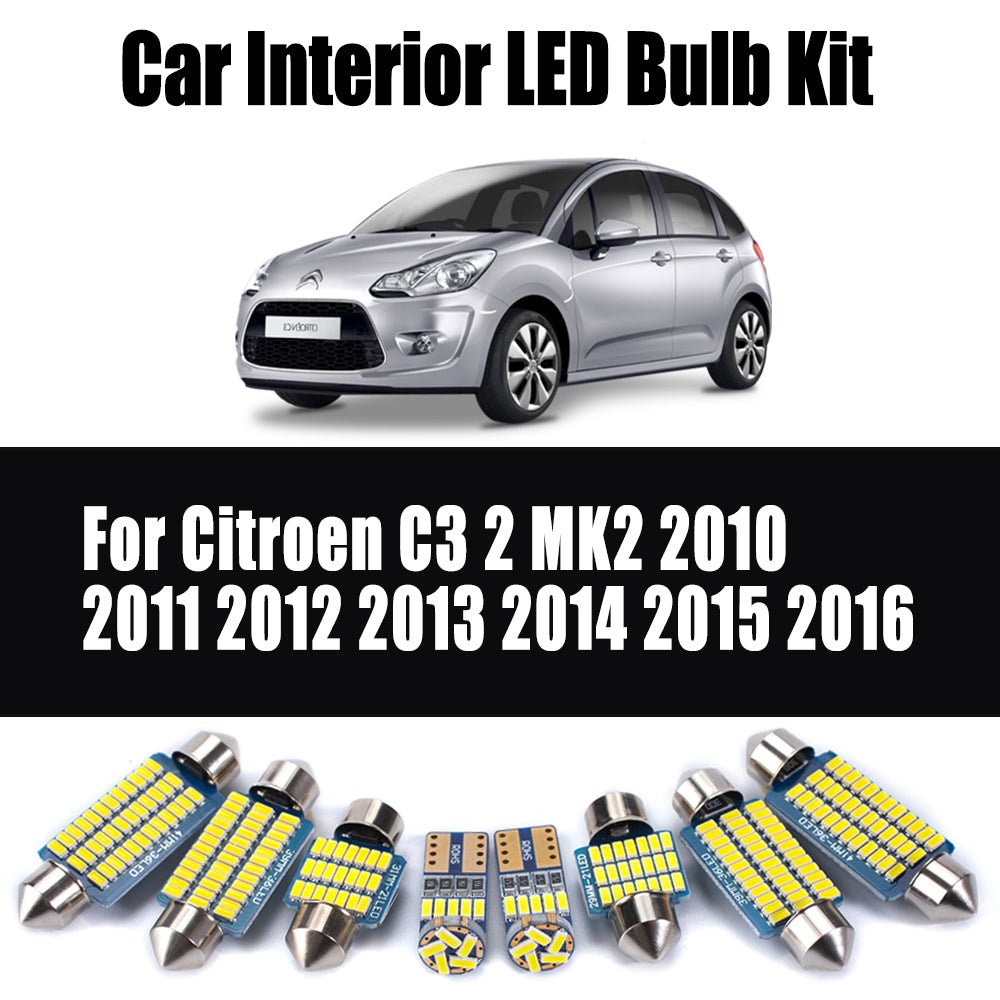 AutoGlowLED 11Pc Canbus LED Interior Light Kit for Citroen C3 MK2 2010-2016