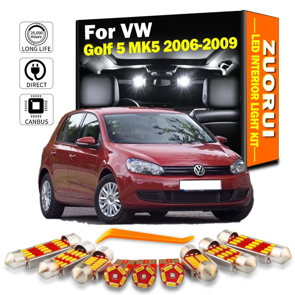 AutoGlowLED 12Pc LED Interior Light Kit for VW Golf 5 MK5 2006-2009