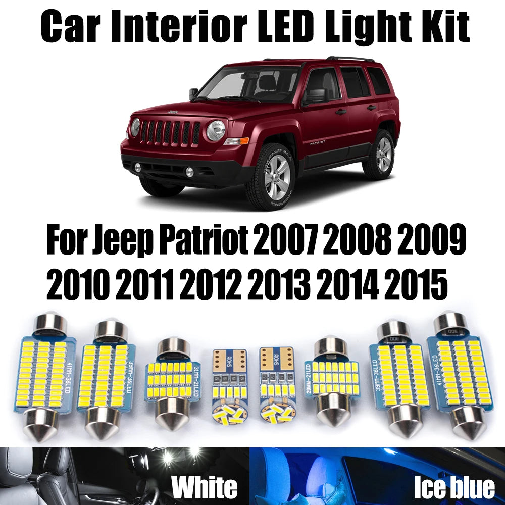 AutoGlowLED 10Pc LED Interior Light Kit for Jeep Patriot 2007-2015