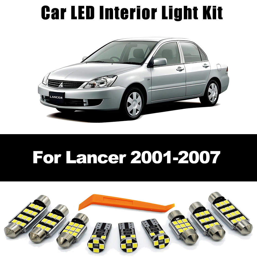 AutoGlowLED 10Pcs LED Interior Light Kit for Mitsubishi Lancer 2001-2007 Dome Map Trunk