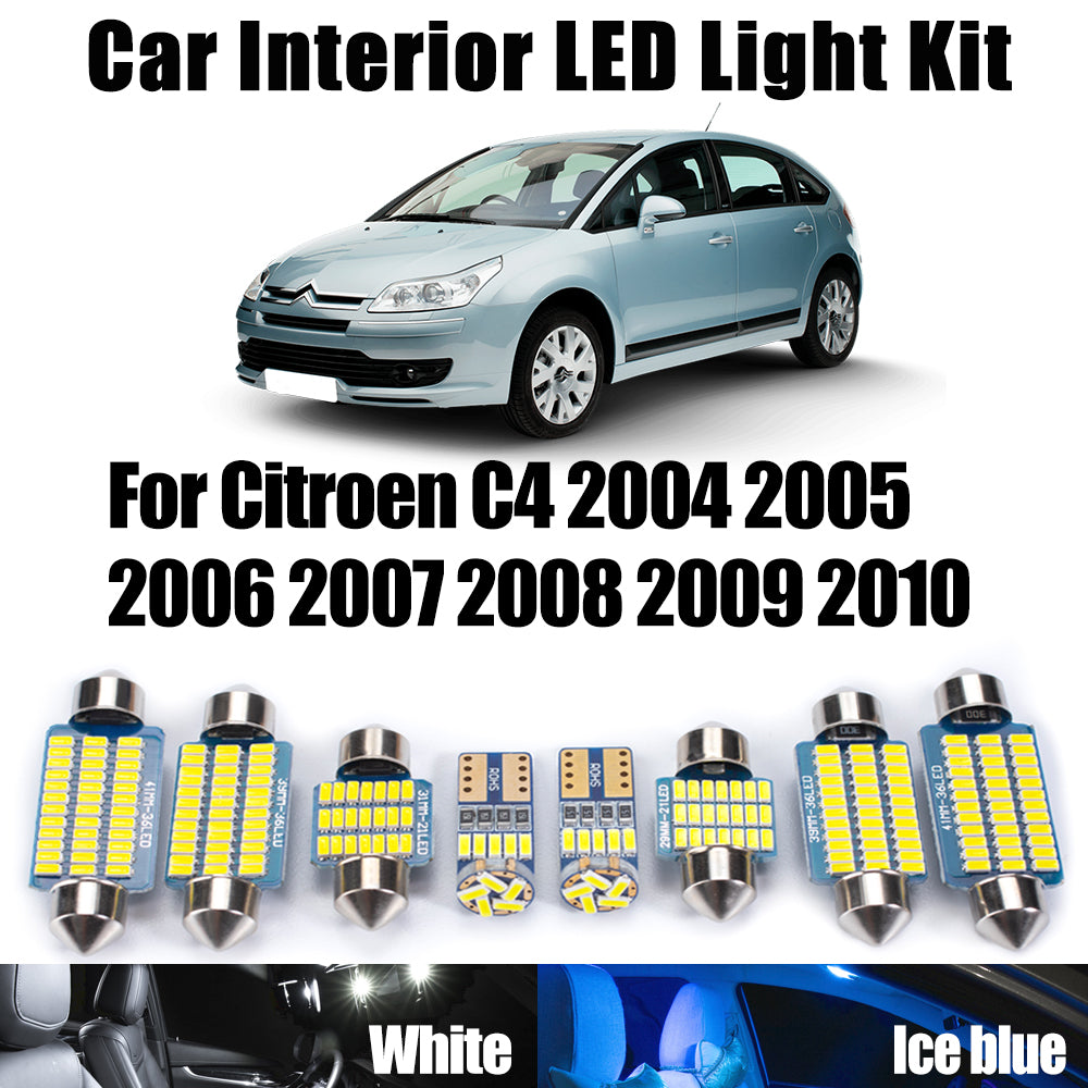 AutoGlowLED 11Pcs LED Interior Light Kit for Citroen C4 2004-2010 Map Dome Number Plate