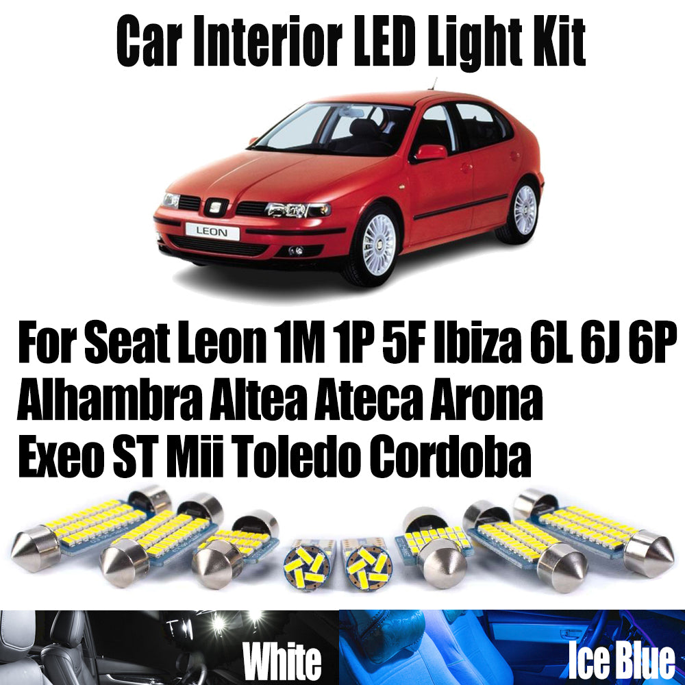 AutoGlowLED Car LED Interior Map Dome Light Kit for Seat Leon Ibiza Alhambra