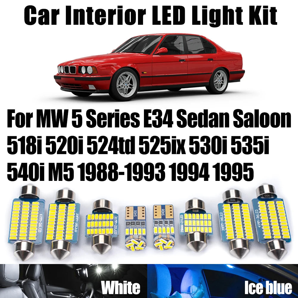 AutoGlowLED 18Pc LED Interior Light Kit for BMW 5 Series E34 1988-1995