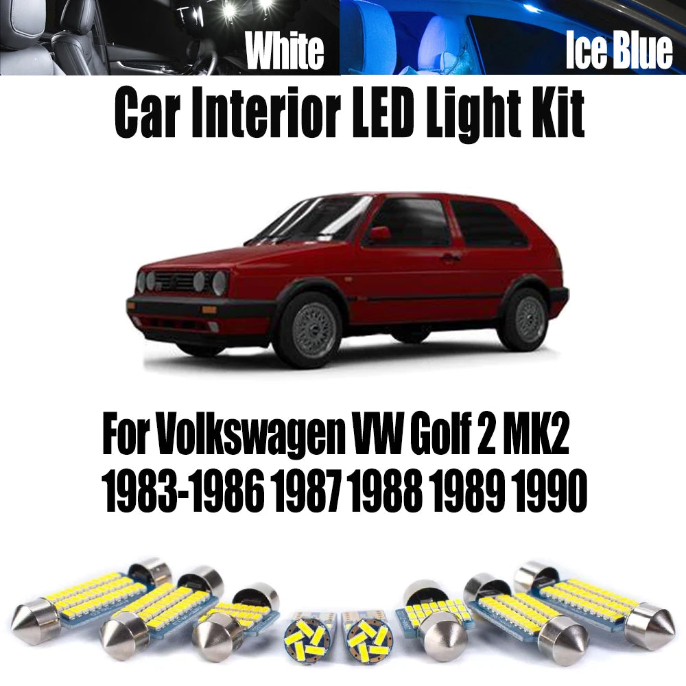 AutoGlowLED 9Pc LED Interior Light Kit for VW Golf 2 MK2 1983-1990