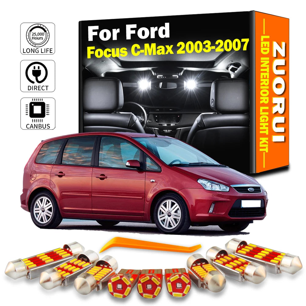AutoGlowLED 16Pcs LED Interior Light Kit for Ford Focus C-Max 2003-2007 Canbus