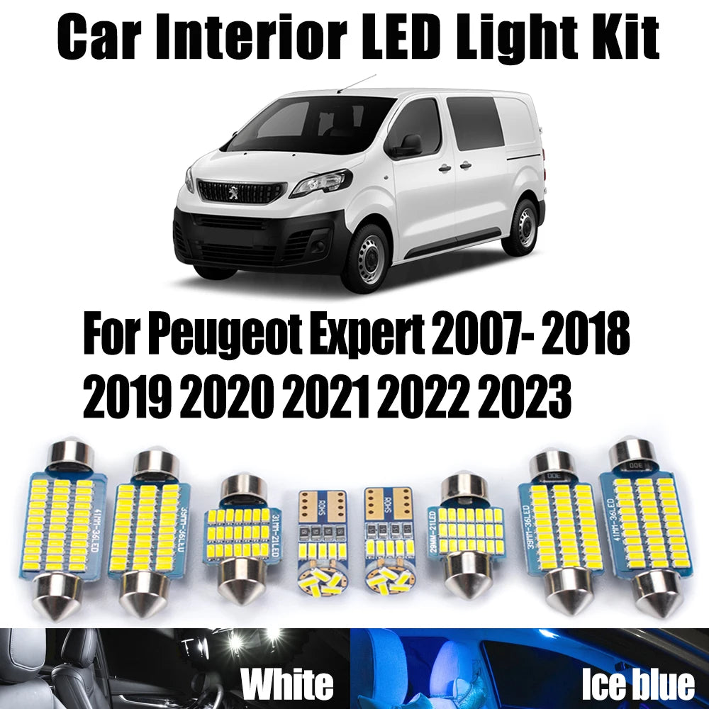 AutoGlowLED 13Pc LED Interior Light Kit for Peugeot Expert 2007-2023 Canbus