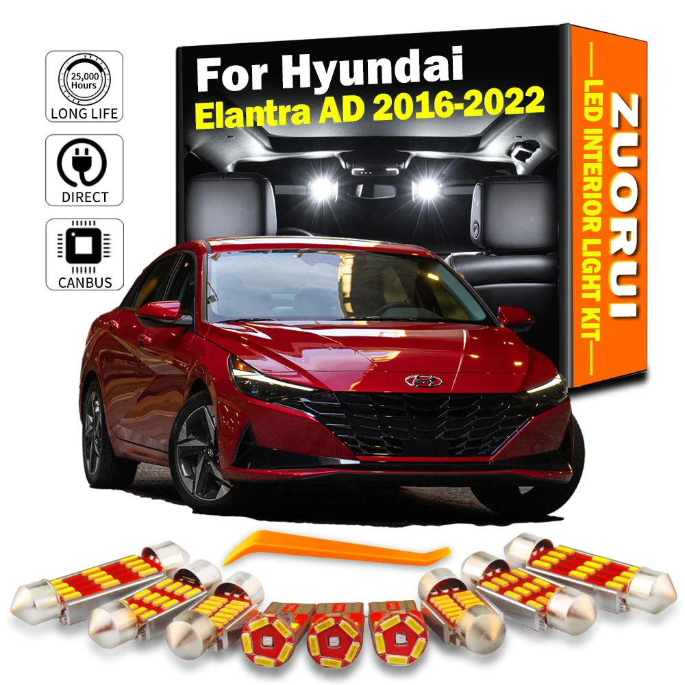 AutoGlowLED 10Pcs LED Interior Light Kit for Hyundai Elantra AD 2016-2022