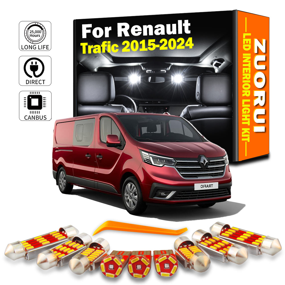 AutoGlowLED 12Pcs Canbus LED Interior Light Kit for Renault Trafic 2015-2024