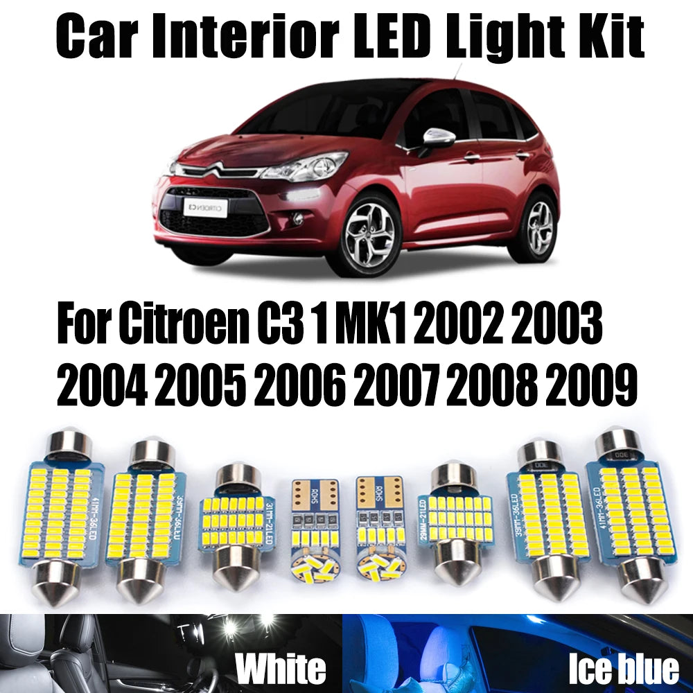 AutoGlowLED Canbus LED Interior Light Kit for Citroen C3 MK1 (2002-2009), 10Pcs