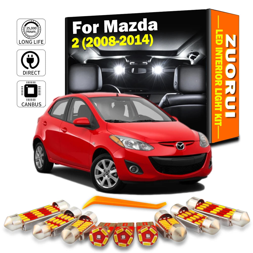 AutoGlowLED 9Pcs Canbus LED Interior Light Kit for Mazda 2 2008-2014