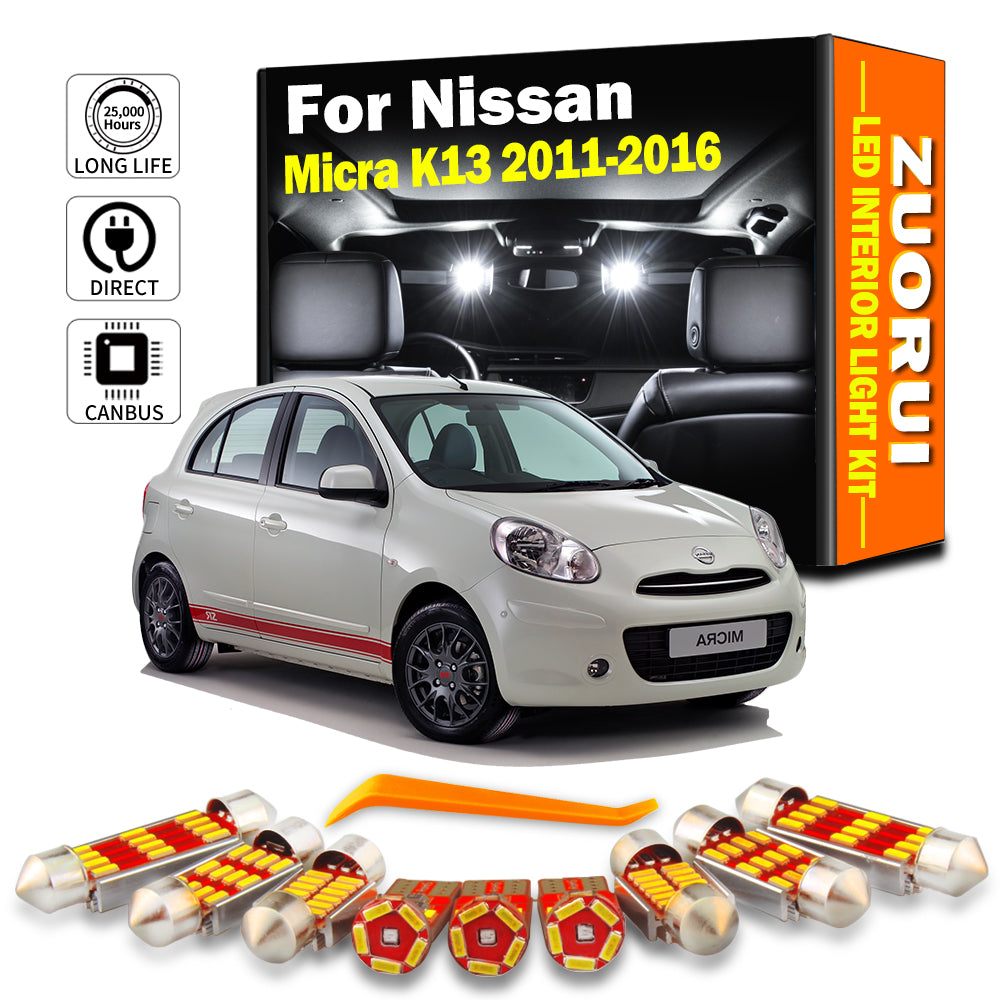 AutoGlowLED 8Pc Canbus LED Interior Light Kit for Nissan Micra K13 2011-2016