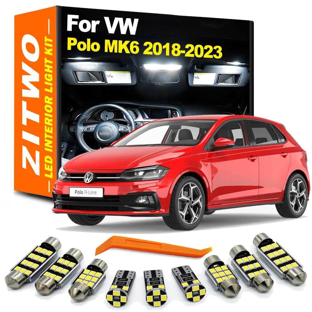 AutoGlowLED 10pc LED Interior Dome Reading Trunk Light Kit for VW Polo 2018-2023