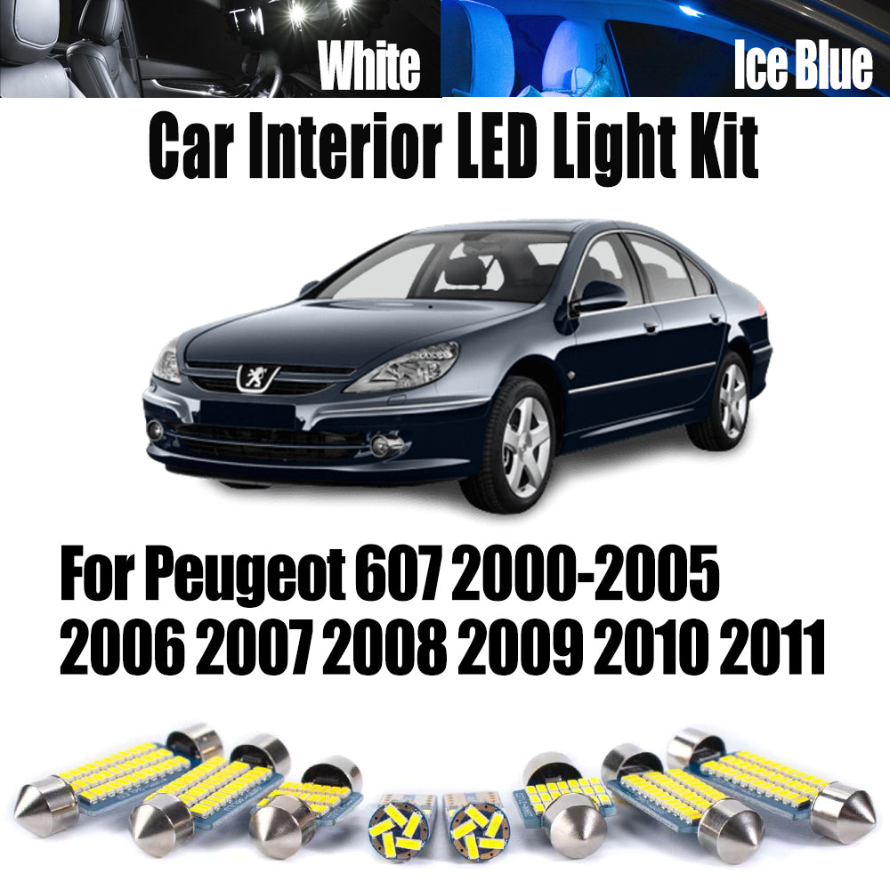 AutoGlowLED 10Pc Canbus LED Interior Light Kit for Peugeot 607 2000-2011