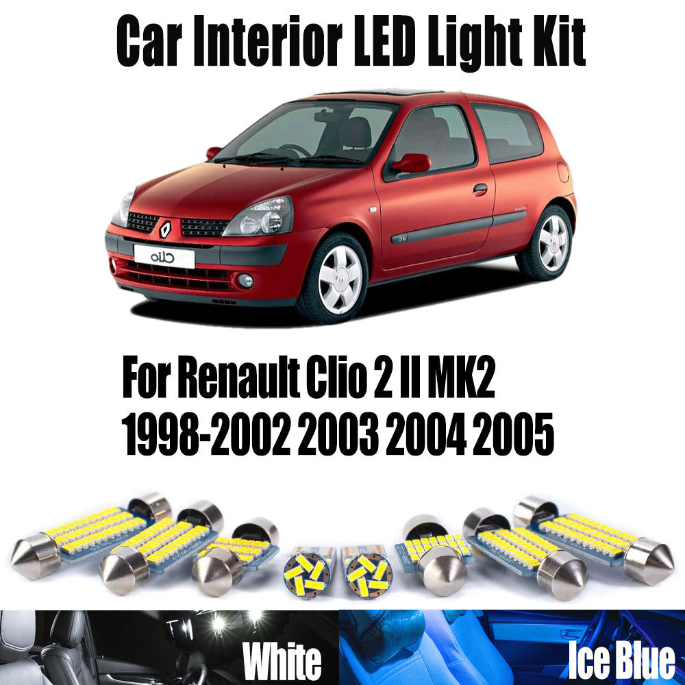 AutoGlowLED 8Pc LED Interior Light Kit for Renault Clio MK2 1998-2005 Canbus