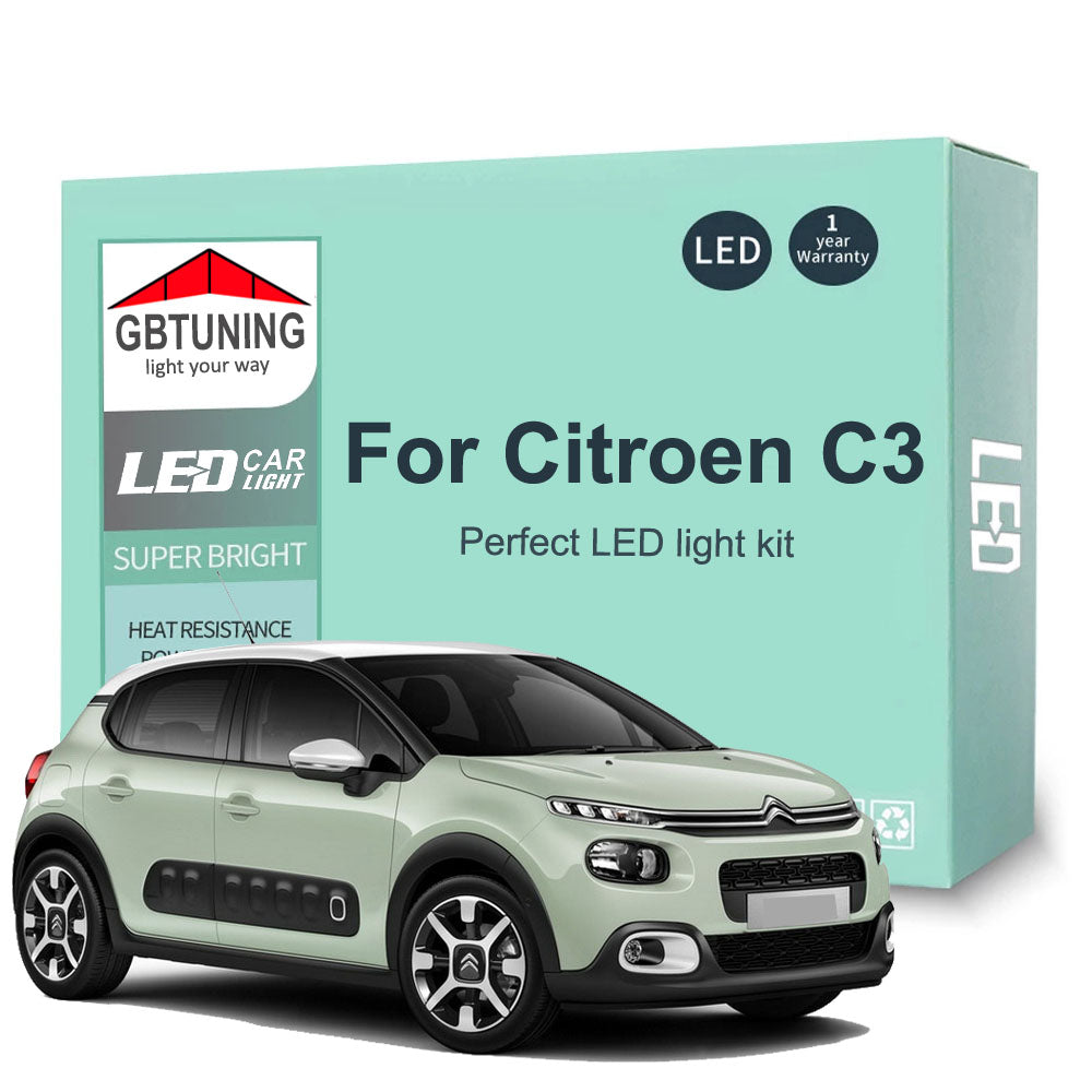 AutoGlowLED Canbus LED Interior Light Kit for Citroen C3 MK1 MK2 MK3 2002-2022