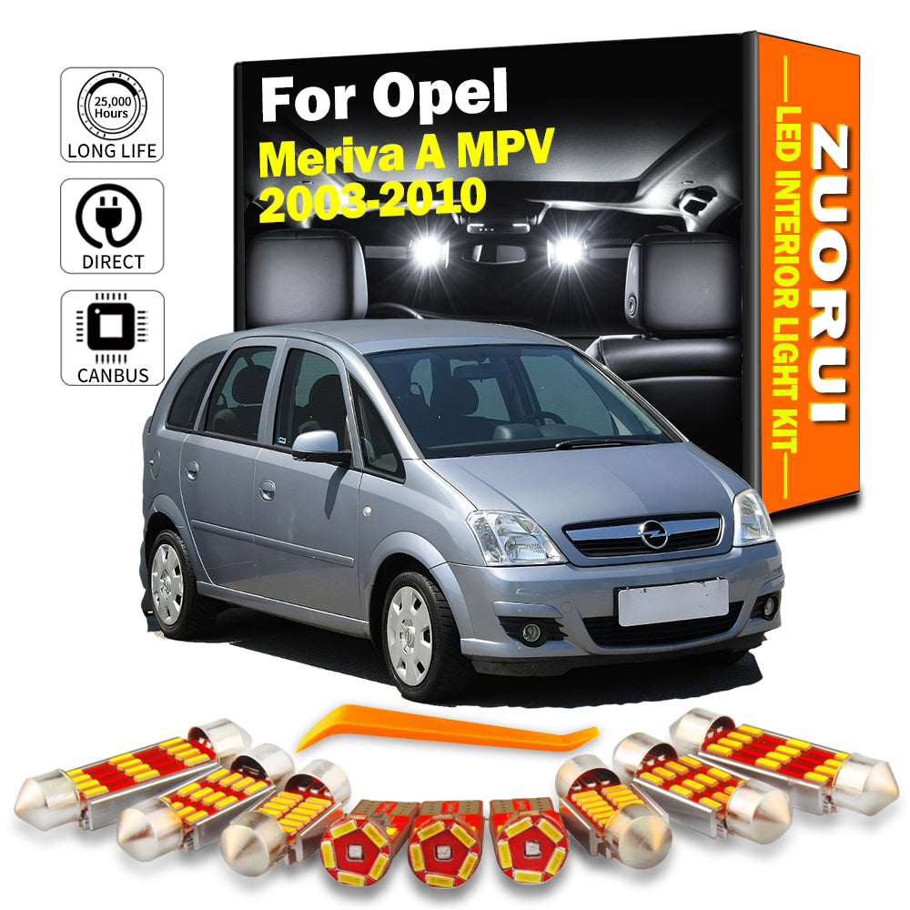 AutoGlowLED Canbus LED Interior Light Kit for Opel Meriva A MPV 2003-2010, 10Pcs No Error