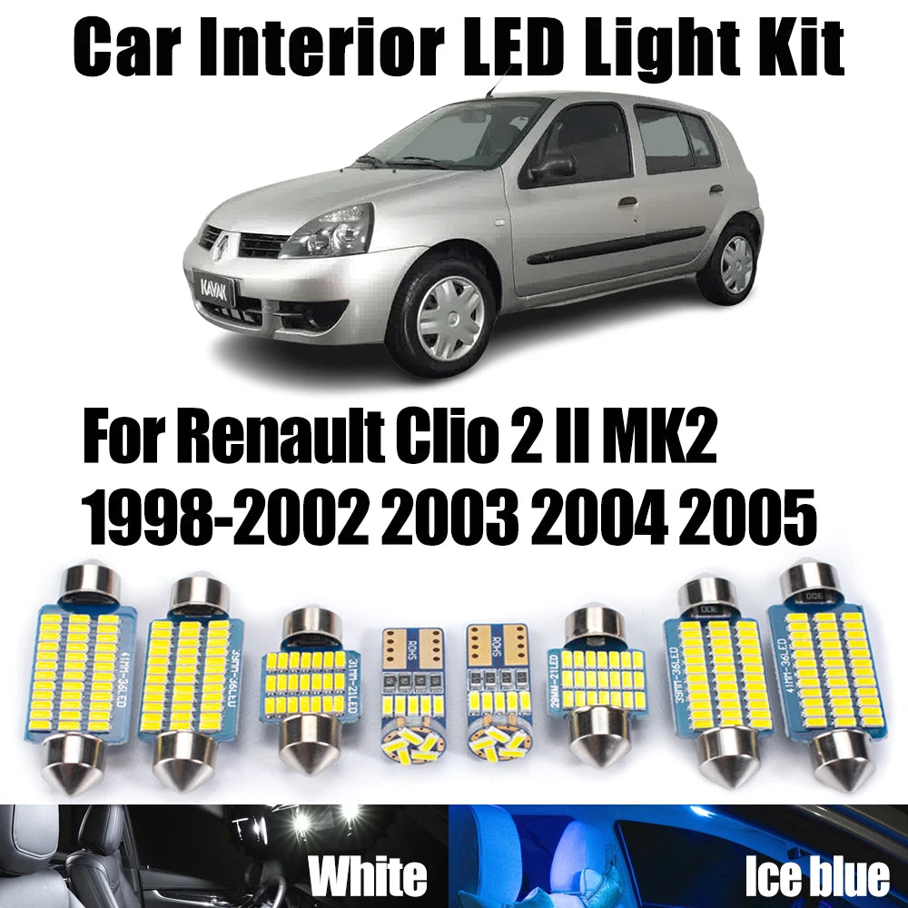 AutoGlowLED 8Pc Canbus LED Interior Light Kit for Renault Clio 2 II MK2 1998-2005