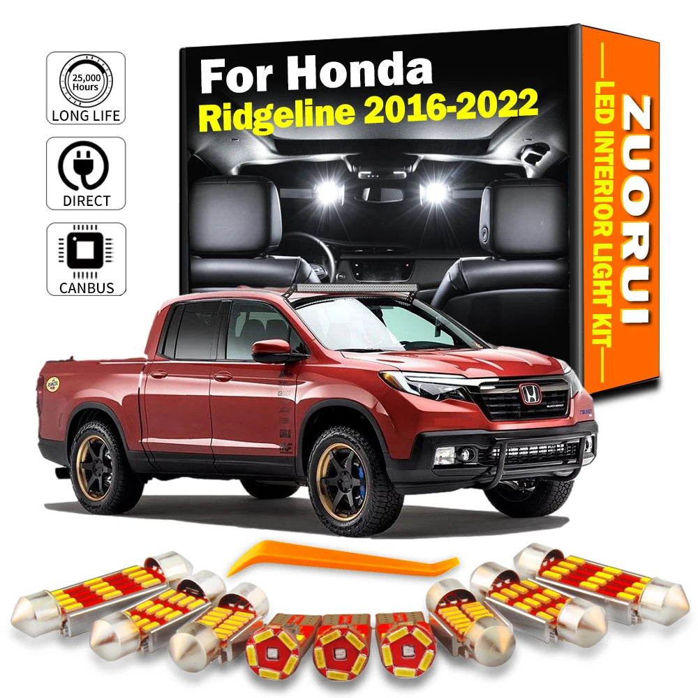 AutoGlowLED 17Pcs Canbus LED Interior Light Kit for Honda Ridgeline 2016-2022
