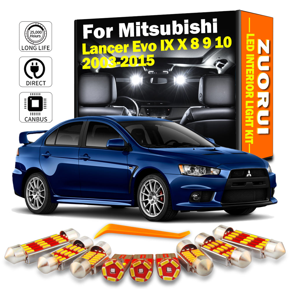 AutoGlowLED 8Pc Canbus LED Interior Map Light Kit for Mitsubishi Lancer Evo IX X 8 9 10 2003-2015 No Error