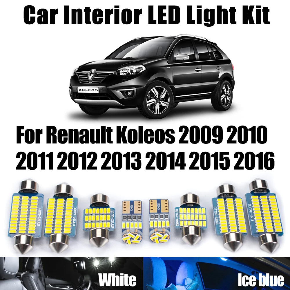 AutoGlowLED 13Pcs Canbus LED Interior Light Kit for Renault Koleos 2009-2016