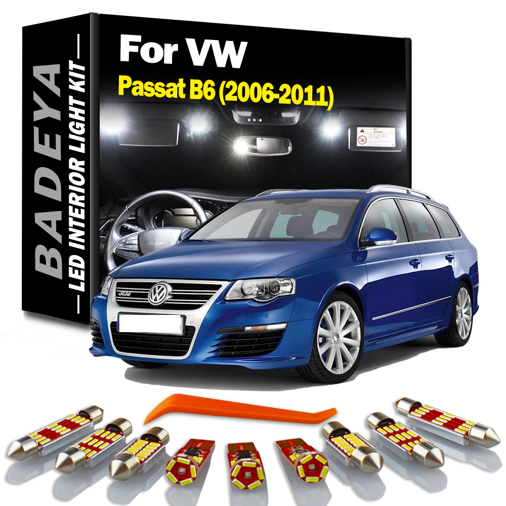 AutoGlowLED 12Pc LED Interior Light Kit for VW Passat B6 2006-2011 Dome Map Trunk