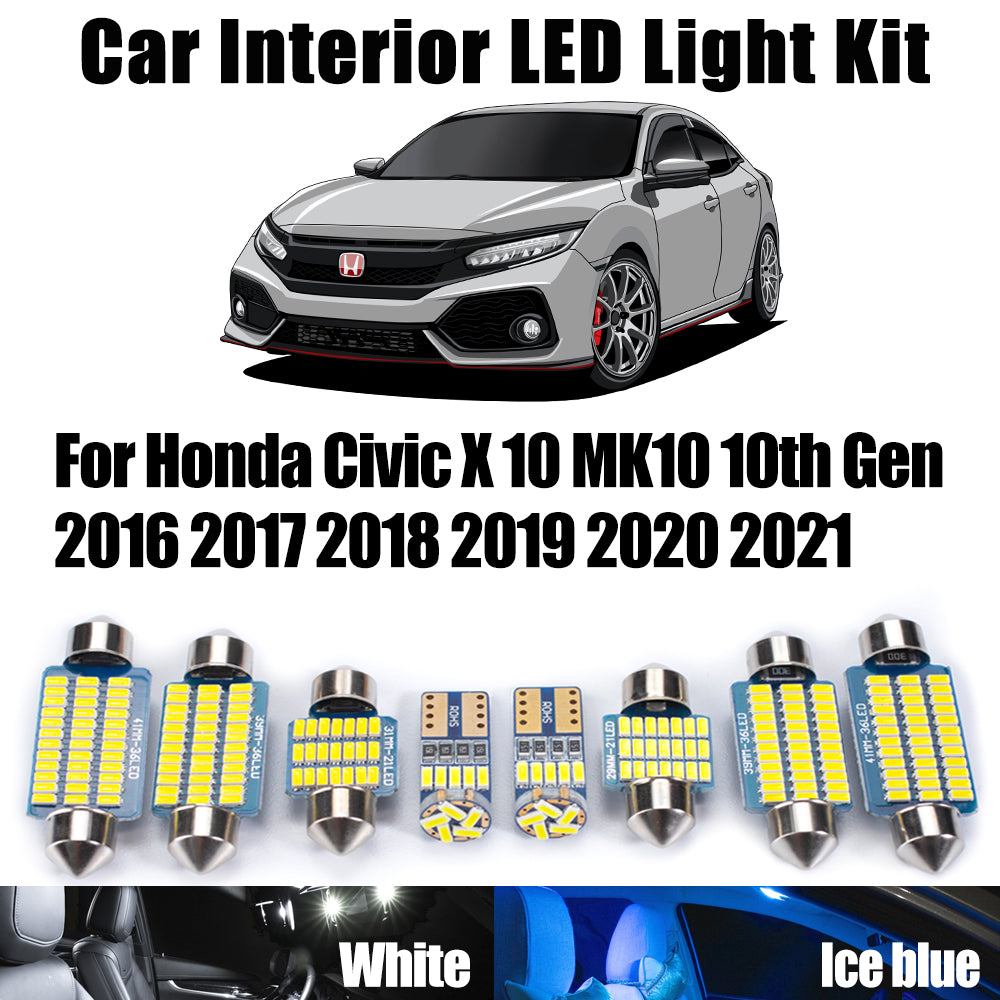 AutoGlowLED Canbus LED Interior Light Kit for Honda Civic 10th Gen 2016-2021, 10Pcs