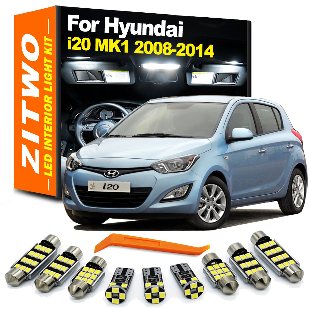 AutoGlowLED 9-Pc LED Interior Light Kit for Hyundai i20 MK1 2008-2014 Dome Trunk Plate