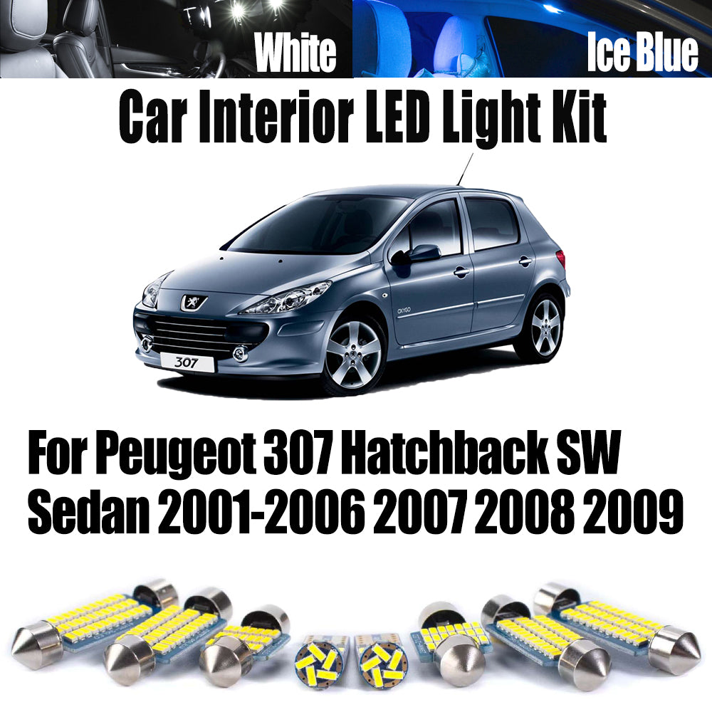 AutoGlowLED 16Pc LED Interior Light Kit Canbus for Peugeot 307 2001-2009