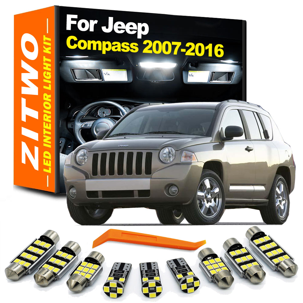 AutoGlowLED 9Pcs LED Interior Light Kit for Jeep Compass 2007-2016