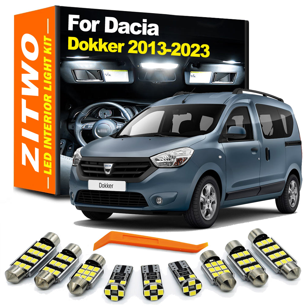 AutoGlowLED 11Pcs LED Interior Light Kit for Dacia Dokker 2013-2023 Dome Map Trunk