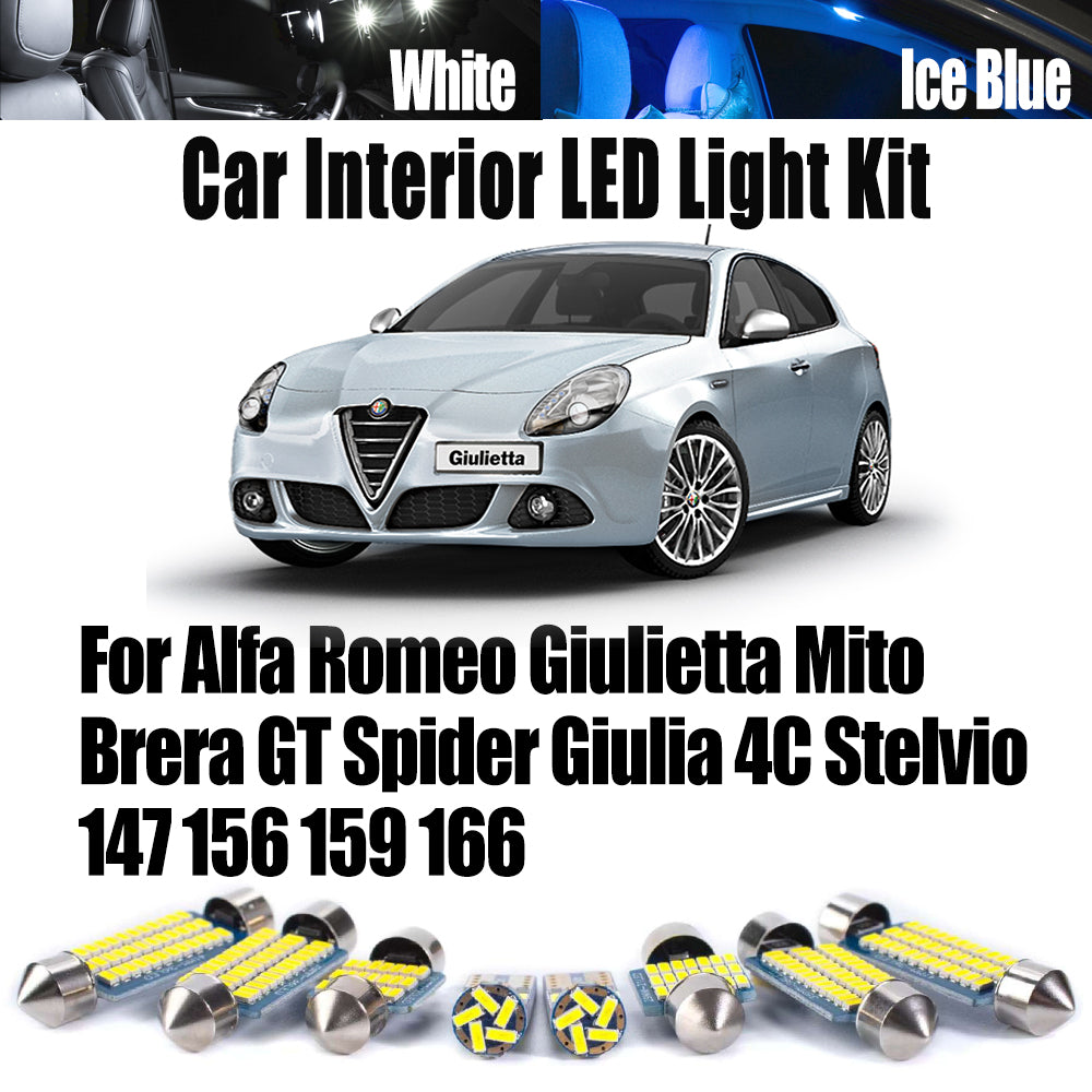 AutoGlowLED LED Interior Light Kit for Alfa Romeo Giulietta Mito Brera GT Spider Giulia 4C Stelvio 147 156 159 166 Canbus