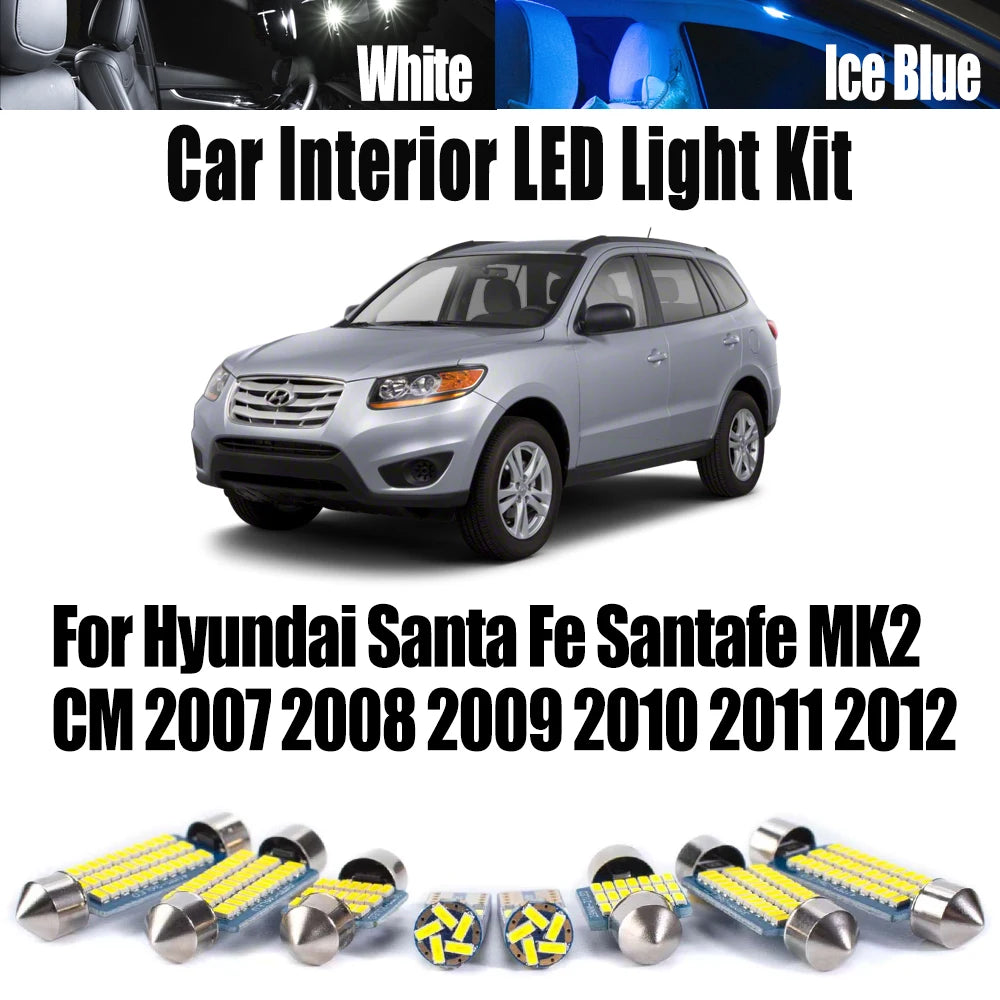 AutoGlowLED 12Pc LED Interior Light Kit for Hyundai Santa Fe MK2 CM 2007-2012