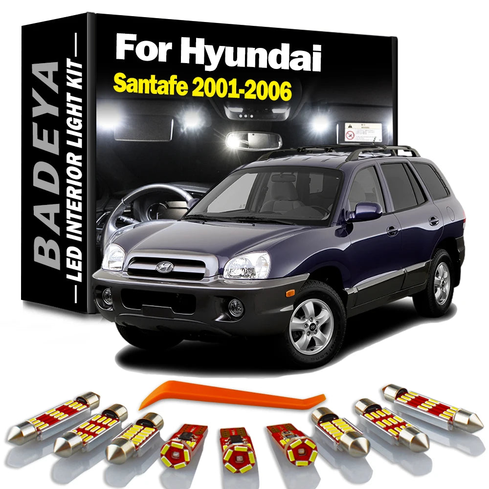 AutoGlowLED 9Pc LED Interior Dome Trunk License Plate Light Kit for Hyundai Santa Fe SM MK1 2001-2006