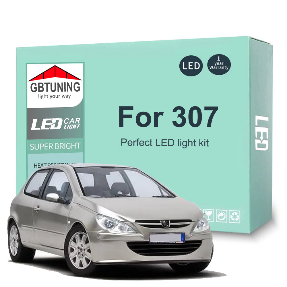 AutoGlowLED 12Pc Canbus LED Interior Light Kit for Peugeot 307 2001-2009