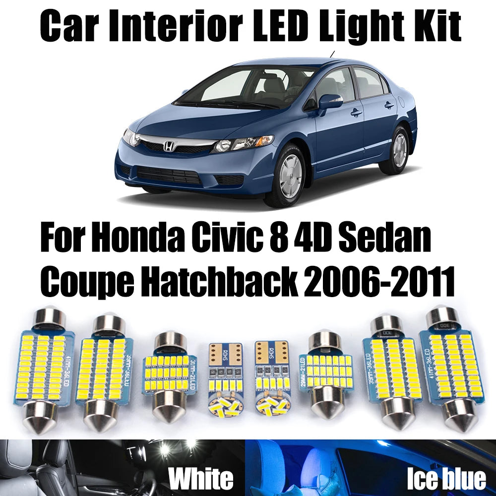 AutoGlowLED 8Pc Canbus LED Interior Light Kit for Honda Civic 2006-2011
