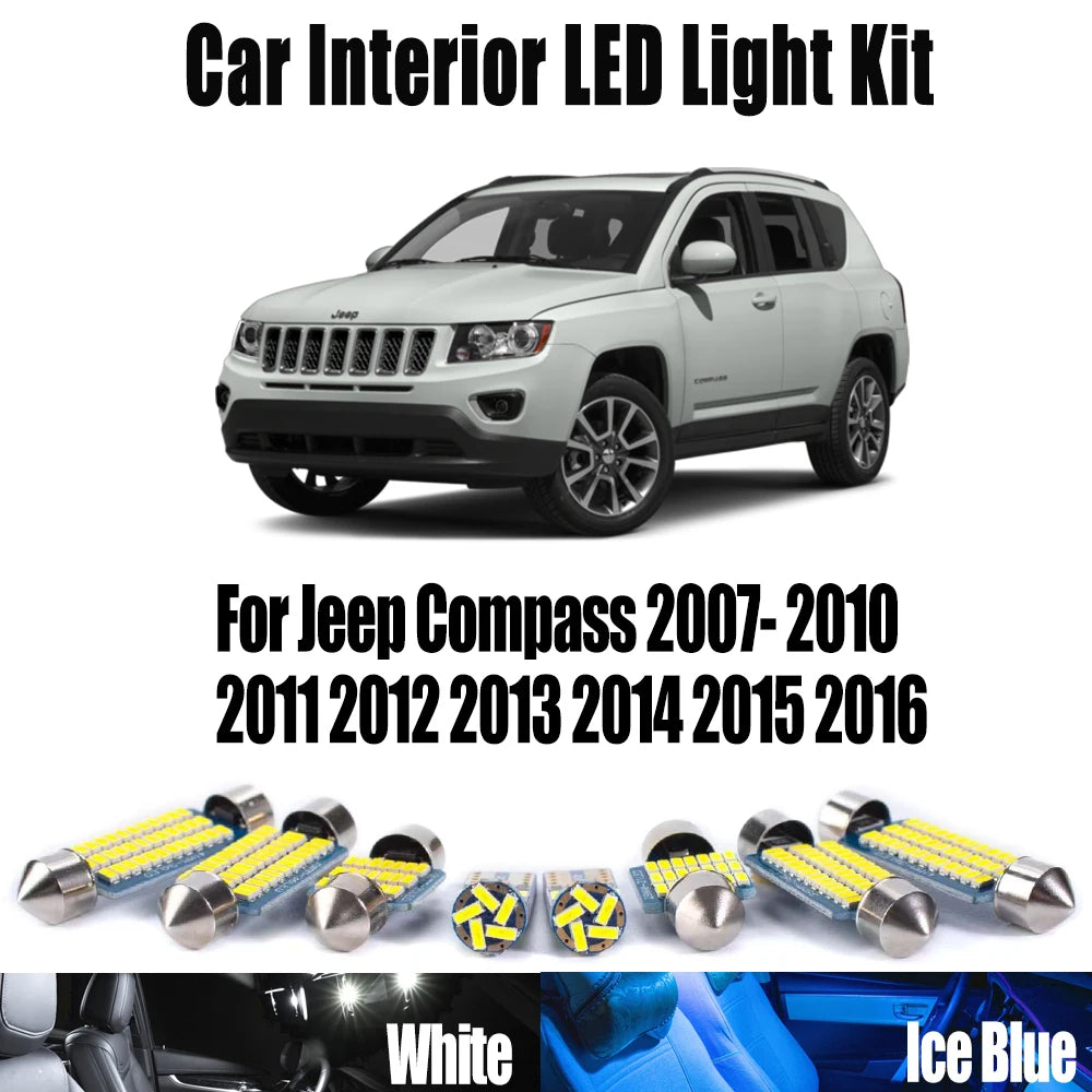 AutoGlowLED 9Pc LED Interior Light Kit for Jeep Compass 2007-2016 Canbus