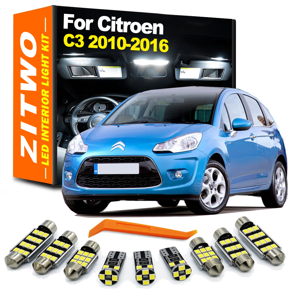 AutoGlowLED 11Pcs LED Interior Light Kit for Citroen C3 MK2 2010-2016