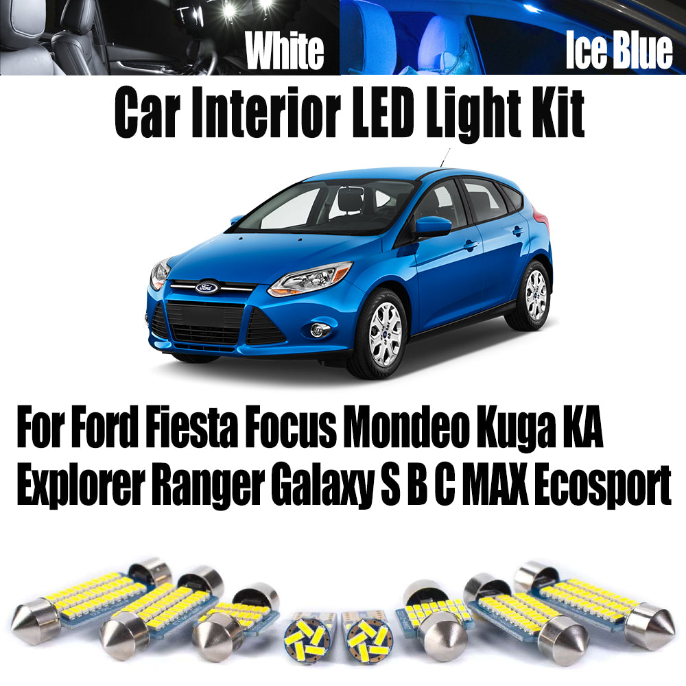 AutoGlowLED Interior LED Light Kit for Ford Fiesta Focus Mondeo Dome Map Bulbs