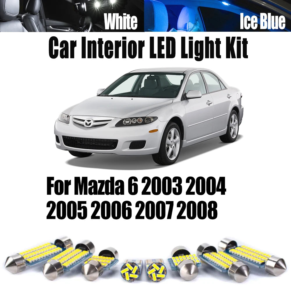 AutoGlowLED 12Pcs LED Interior Light Kit for Mazda 6 2003-2008 Canbus