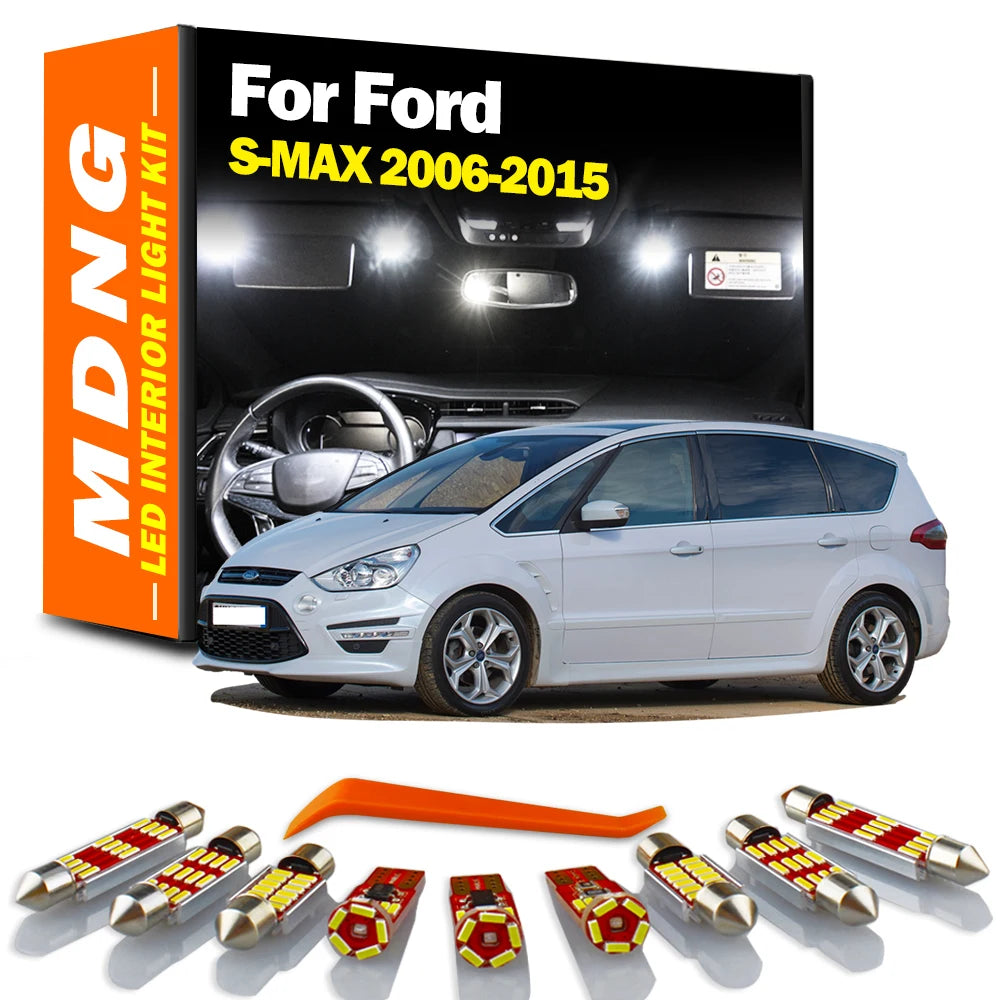 AutoGlowLED LED Interior Roof Map Light Kit for Ford S-MAX S MAX 2006-2015 Trunk Dome Lamp