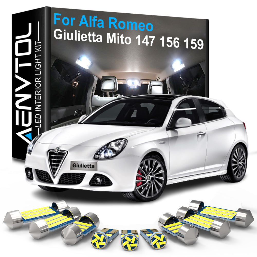AutoGlowLED Canbus LED Interior Light Kit for Alfa Romeo Giulia Stelvio Giulietta MiTo Brera GT 147 156 159 166 4C Spider 916