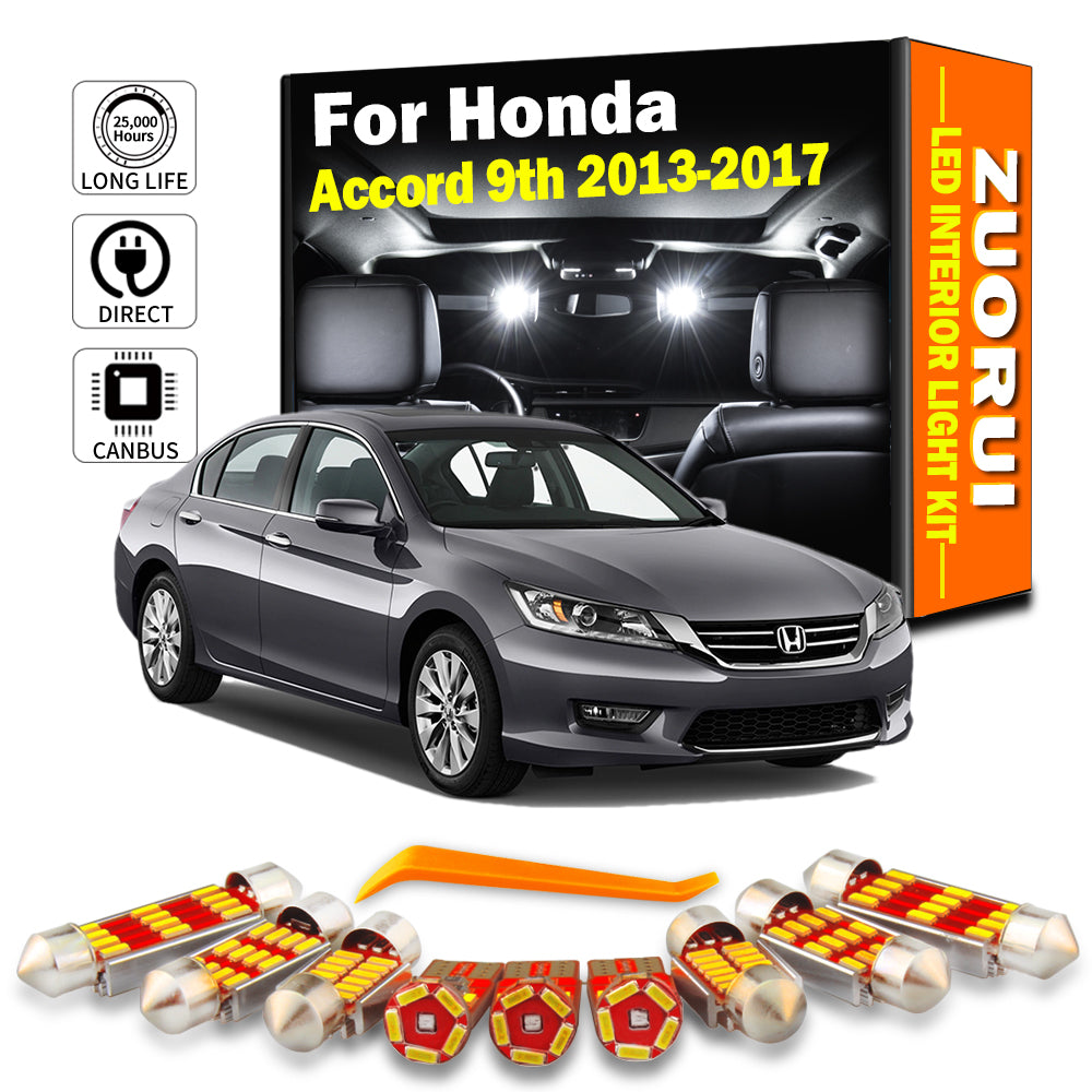 AutoGlowLED 15Pcs LED Interior Light Kit for Honda Accord 9th Gen 2013-2017