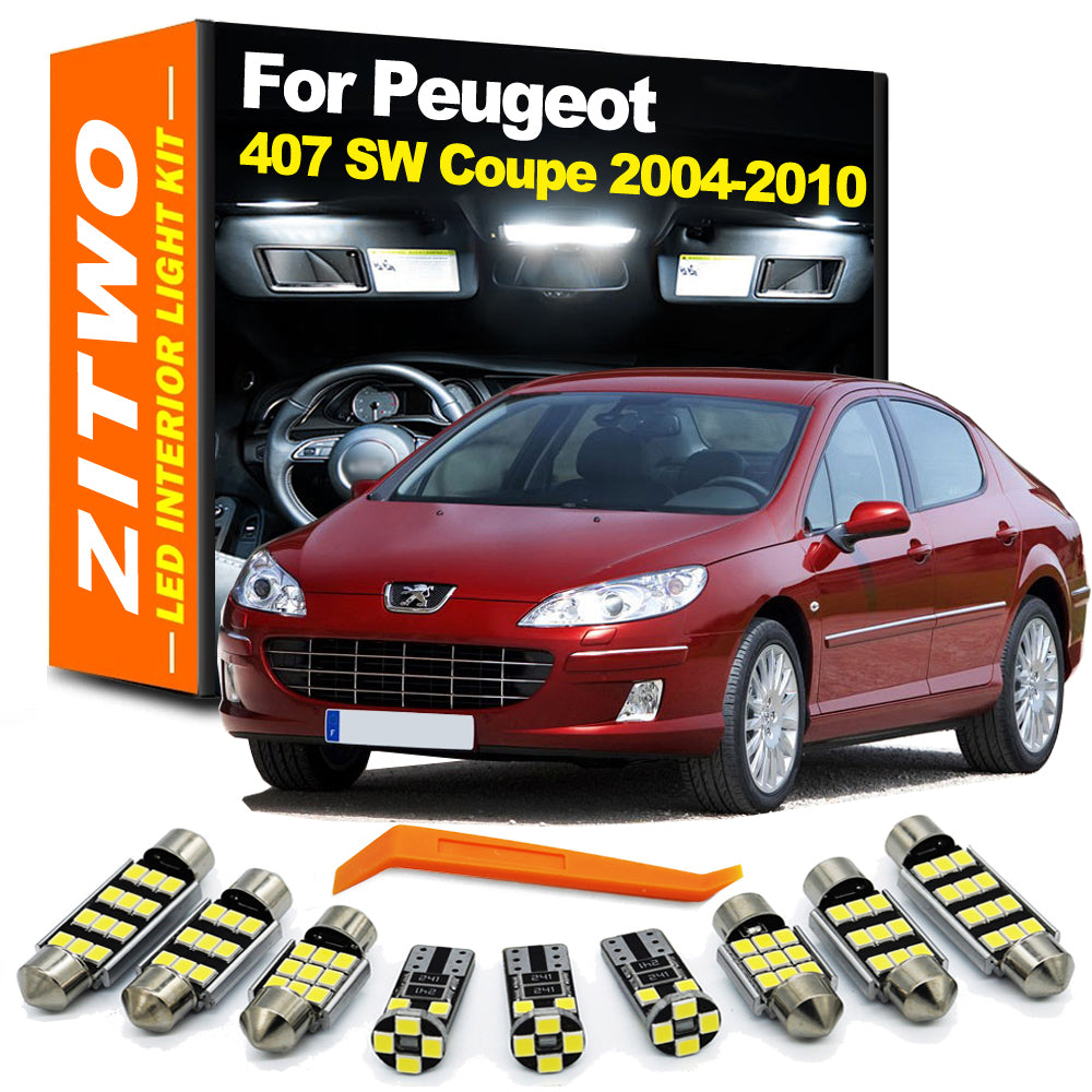 AutoGlowLED 10Pcs Canbus LED Interior Light Kit for Peugeot 407 SW Coupe 2004-2010