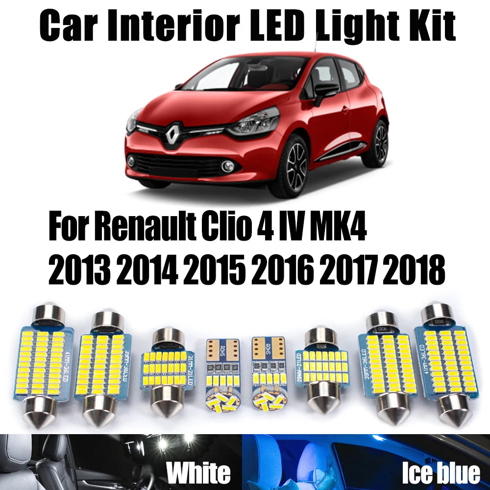 AutoGlowLED 8Pcs Canbus LED Interior Light Kit for Renault Clio 4 IV MK4 2013-2018