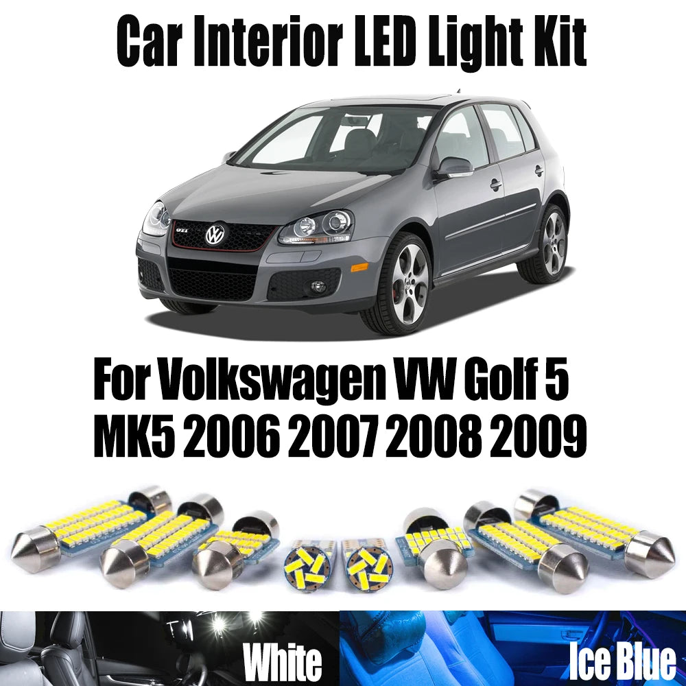 AutoGlowLED 14Pc LED Interior Light Kit for VW Golf 5 MK5 2006-2009 No Error