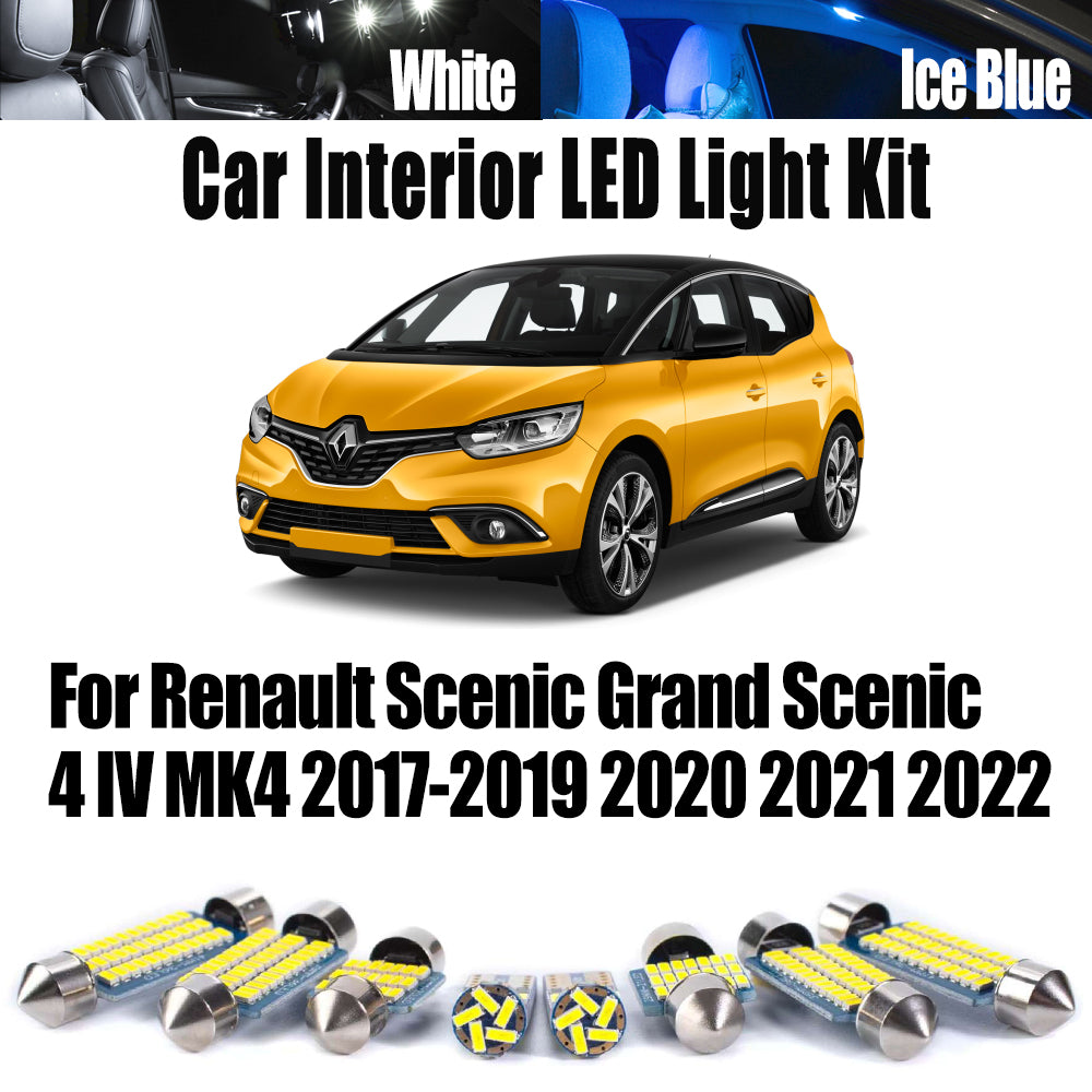 AutoGlowLED 12Pcs Canbus LED Interior Light Kit for Renault Scenic Grand Scenic 4 IV MK4 2017-2022